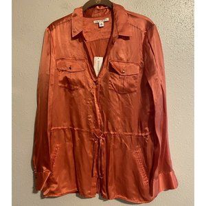 Banana Republic Silk Long Sleeve Button Down Drawstring Waist Blouse Satin M